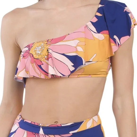 NWT Trina Turk Breeze Two Piece Bikini Swimsuit Size 6 High Waist Bottoms Ruffle - Picture 3 of 12